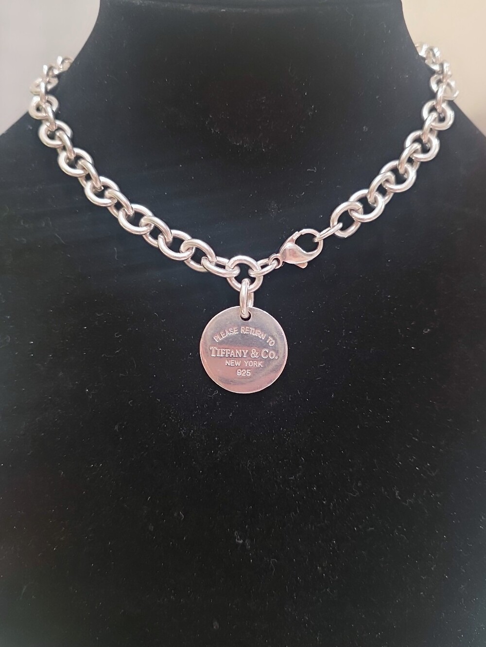 Tiffany & Co. Sterling Silver Round Tag Link Necklace - Silver